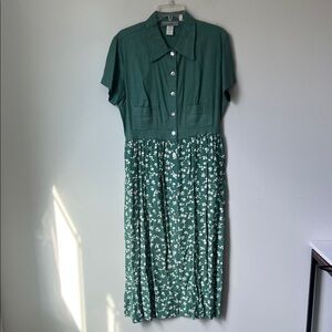 Vtg Carol Anderson Green Floral Midi Dress Sz 12 Cottagecore Prairie